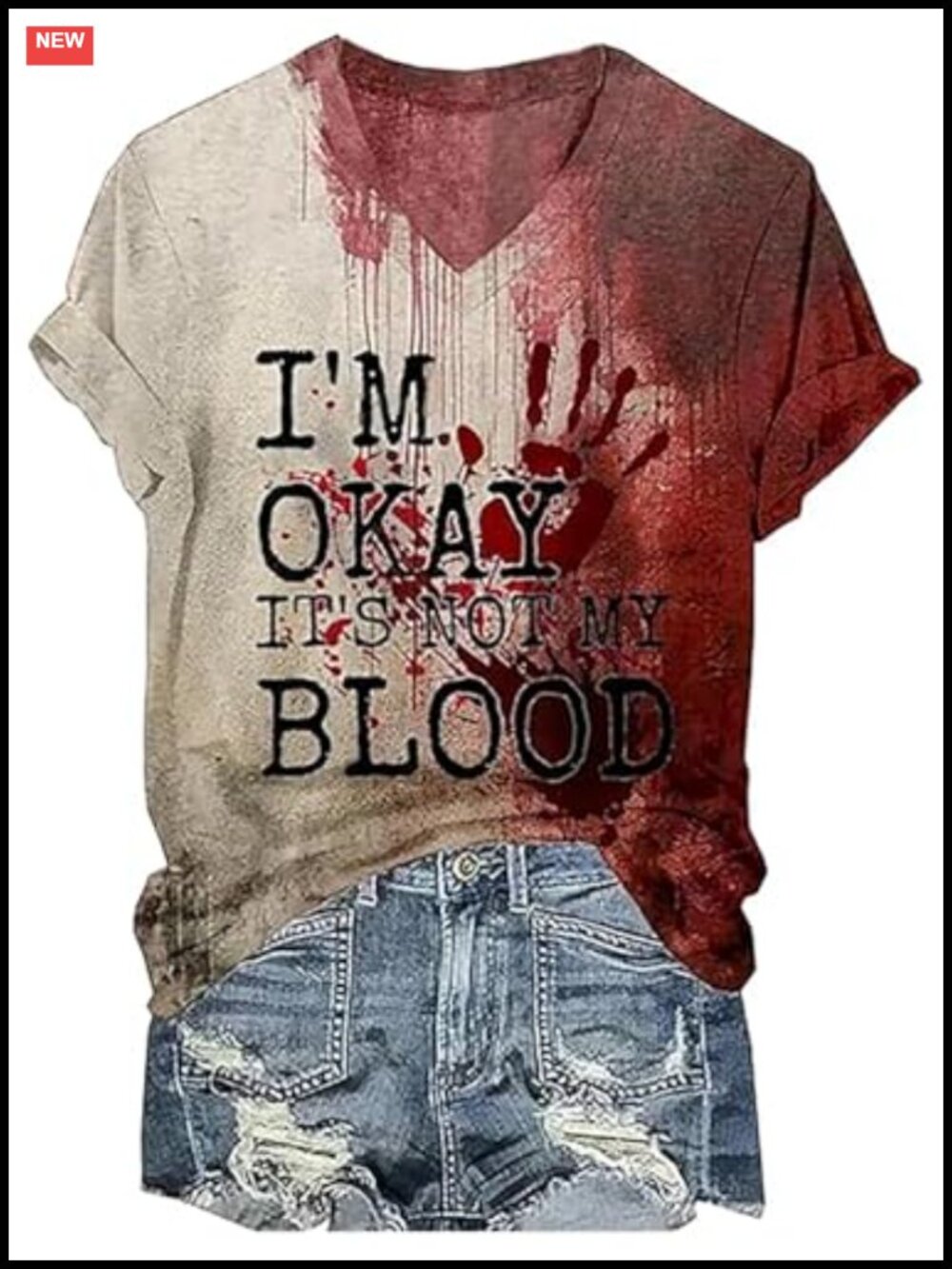 Women's Halloween Bloody V-Neck T-Shirt Cotton Blend Short Sleeve